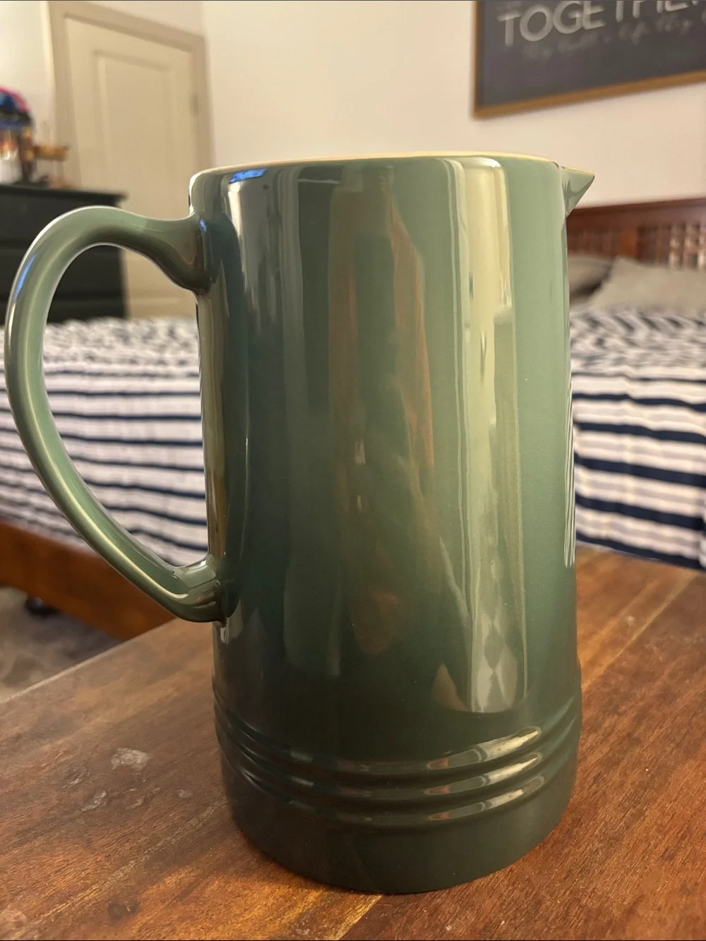 Le Creuset Deep Green Stoneware Pitcher with Handle